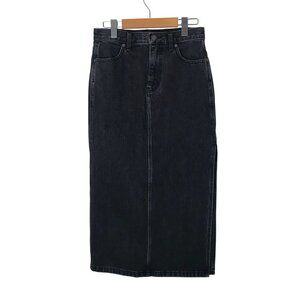 Aritzia TNA Black Denim Midi Skirt With Side Slit Size 4